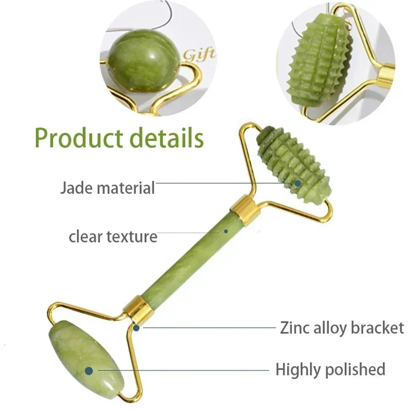 "Rodillo de Jade Natural y Gua Sha para Masaje Facial y Corporal"