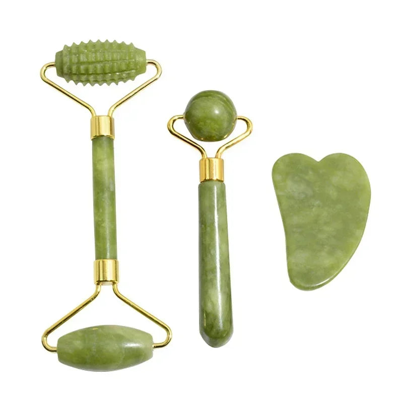 "Rodillo de Jade Natural y Gua Sha para Masaje Facial y Corporal"