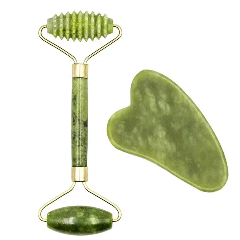 "Rodillo de Jade Natural y Gua Sha para Masaje Facial y Corporal"