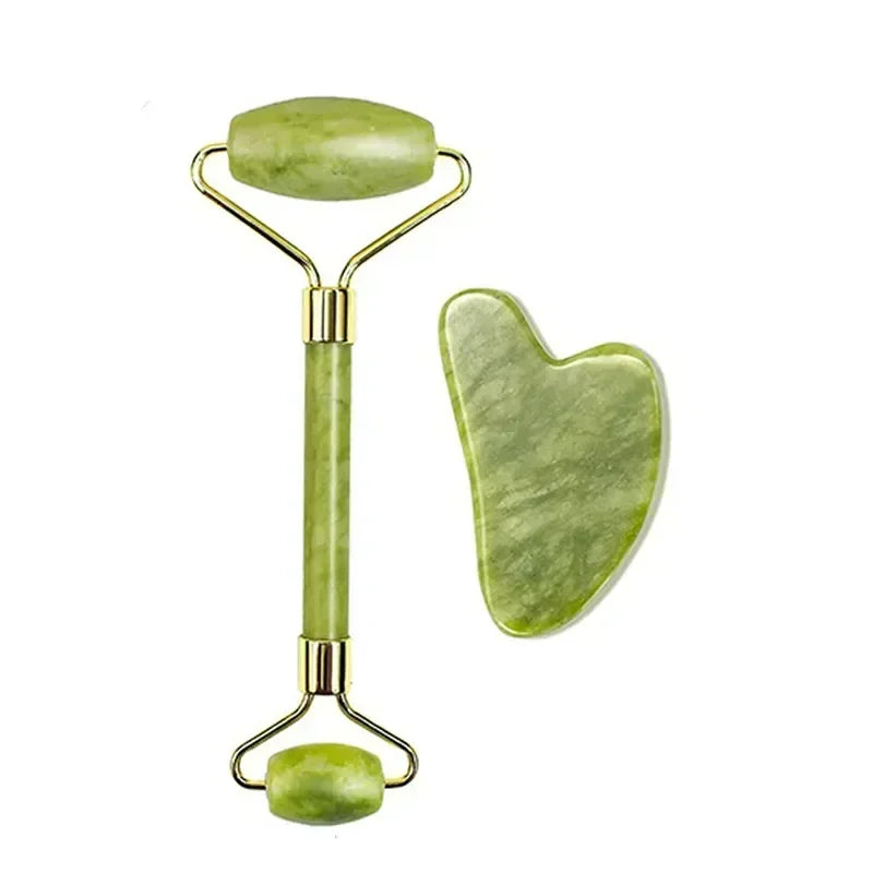 "Rodillo de Jade Natural y Gua Sha para Masaje Facial y Corporal"