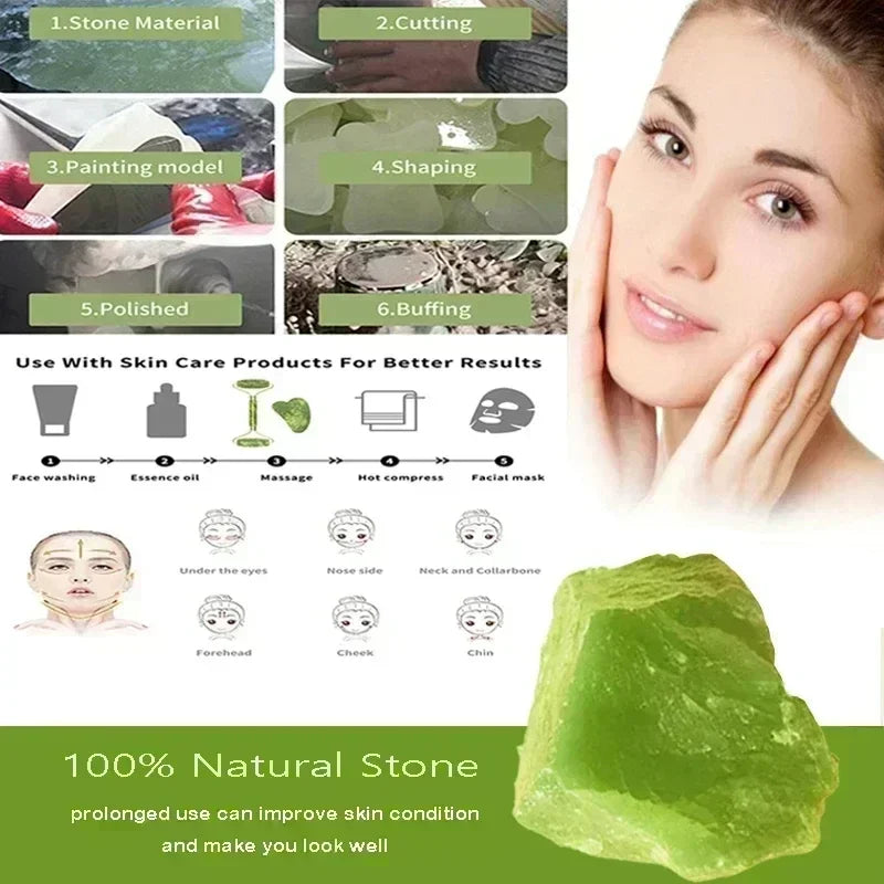 "Rodillo de Jade Natural y Gua Sha para Masaje Facial y Corporal"