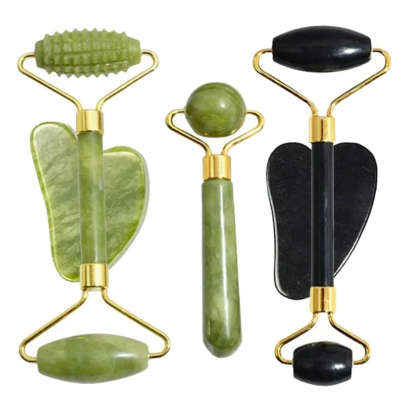 "Rodillo de Jade Natural y Gua Sha para Masaje Facial y Corporal"