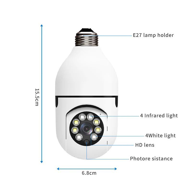 "Cámara WiFi 4G E27 3MP con Seguimiento AI y Visión 360°"