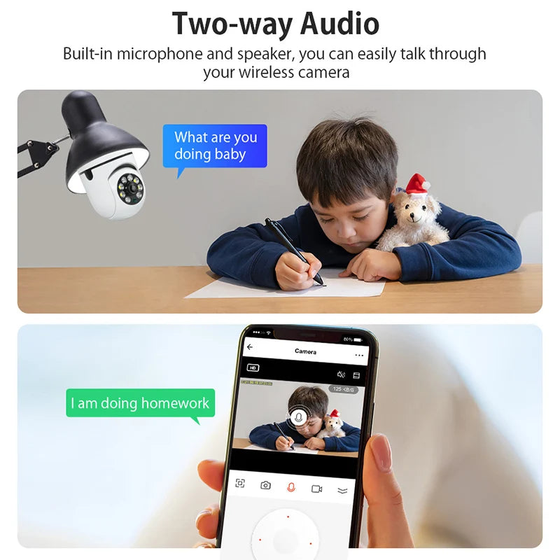 "Cámara WiFi 4G E27 3MP con Seguimiento AI y Visión 360°"