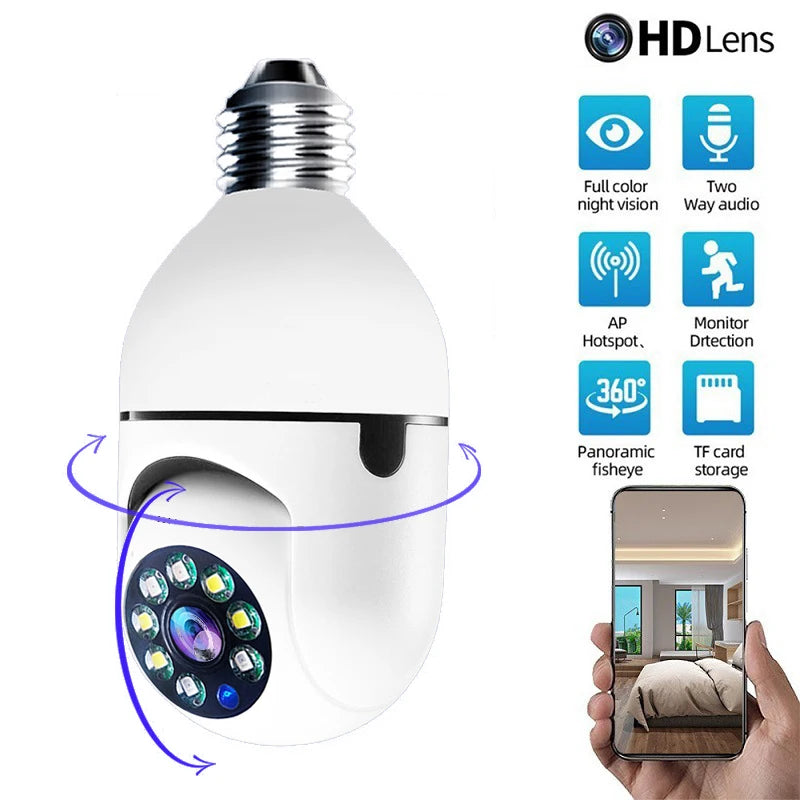 "Cámara WiFi 4G E27 3MP con Seguimiento AI y Visión 360°"