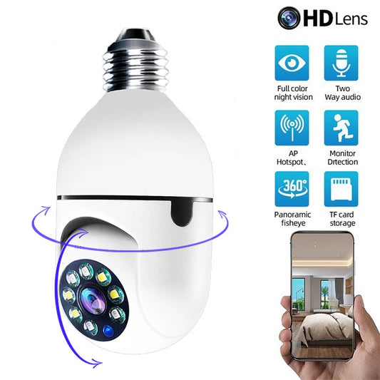 "Cámara WiFi 4G E27 3MP con Seguimiento AI y Visión 360°"